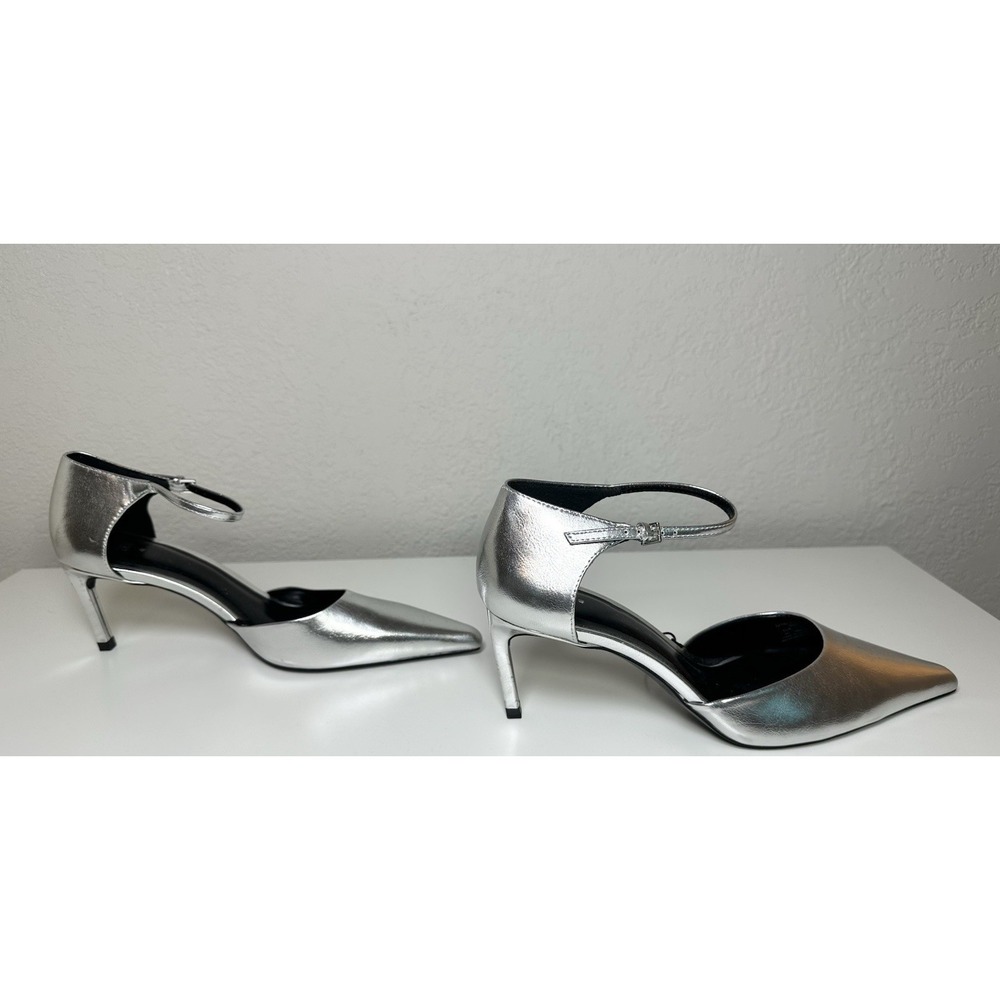 ZARA Women's Silver Metallic Pointed Toe Stiletto Heeled Pumps US 9 EU 40 NEW‎ - Picture 3 of 12